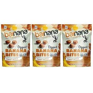 Barnana Organic Peanut Butter Dipped Chewy Banana Bites, 3.5 Ounce Bag (Pack of 3)