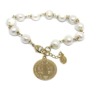 �T���x�j�[�g���_���W���{�B�^��u���X���b�g�ی�W���G���[ Sifrimania San Benito Medal Freshwater Cultured Pearls Bracelet Protection Jewelry