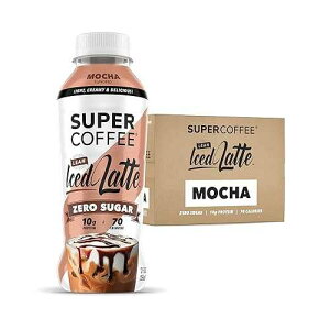 SUPER COFFEE, Keto Protein Coffee (0g Added Sugar, 10g Protein, 70 Calories) [Mocha] 12 Fl Oz, 12 Pack | Iced Smart Coffee Drinks