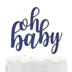 NANASUKO �x�r�[�V�����[�P�[�L�g�b�p�[ - oh baby - ���ʃl�C�r�[�u���[�O���b�^�[ - �v���~�A���i�� �č��� NANASUKO Baby Shower Cake Topper - oh baby - Double Sided Navy Blue Glitter - Premium Quality Made in USA