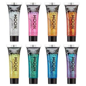 Iridescent Fine Face & Body Glitter Gel by Moon Glitter - 0.40fl oz - Set of 8 - Glitter Face Paint