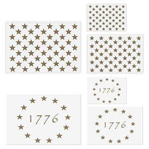 Flyup Painting Template, 6 Pack American Flag Template Stars 1776 Stencil for Painting on Wood, Fabric, Airbrush,Reusable Starfield