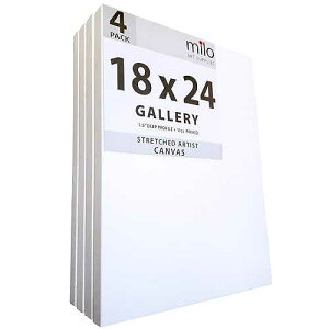 milo Stretched Artist Canvas | 18x24 inches | 4 Pack | 1.5�h inch Thick Gallery Profile | 11 oz Primed Large Canvases for Painting, Ready to Paint Art Supplies for Acrylic, Oil milo Stretched Artist Canvas | 18x