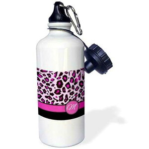 3dRose Personalized initial M monogrammed hot pink and black leopard pattern animal print-personal letter Sports Water Bottle, 21 oz, White