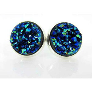 �V���o�[�g�[�� �u���[ �t�F�C�N �h�D���[�W�[ �X�g�[�� �X�^�b�h �s�A�X 12mm Summerfield Collection Silver-tone Blue Faux Druzy Stone Stud Earrings 12mm