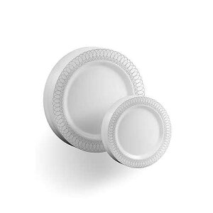 Exquisite 40-Pack Silver Ovals Design Plastic Plates (20-dinner 20-dessert) Set Premium Heavyweight Plastic Wedding Plates Looks Like China�c
