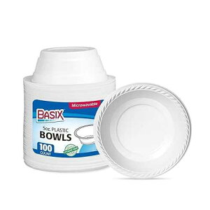 Basix 100�� �g���̂ăv���X�`�b�N�v���[�g �d�q�����W�Ή� 7�C���` �z���C�g Basix 100 Count Disposable Plastic Plates Microwave Safe 7-Inch, White