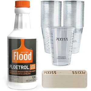 GrandProducts Art Bundles Floetrol for Acrylic Paint Pouring Medium Additive, White Paint Pouring Supplies, 20 Disposable Paint Mixing Cups, 20x Pixiss Wood Paint Mixing Sticks