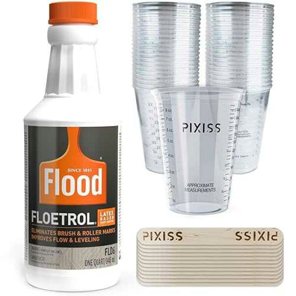 GrandProducts Art Bundles Floetrol for Acrylic Paint Pouring Medium Additive, White Paint Pouring Supplies, 20 Disposable Paint Mixing Cups, 20x Pixiss Wood Paint Mixing Sticks