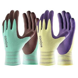 COOLJOB 2 Pairs Breathable Gardening Gloves for Women Small, Stretch Soft Modal Base with Non Slip Rubber Coating, Palm Dipped Grip Work for Gardener Worker in Lawn Yard Factory Garden