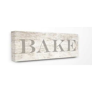 Stupell Industries The Stupell Home Decor Distressed Kitchen White Tan and Grey Bake Sign Wall Plaque Art