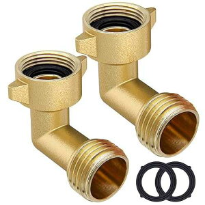 Twinkle Star Garden Hose Elbow Connector 90 Degree Brass Hose Elbow(2pcs) 3/4 Heavy Duty Hose Adapter with 2 O-rings Brass Garden Hose Elbow Solid Brass Adapter