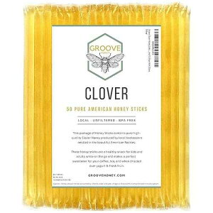 GROOVE HONEY Clover Honey Sticks for Tea, Travel & Snacks - Premium Grade Pure Honey Packets are Farm Fresh from US Beekeepers - Each Honey Straw is full of Flavor that You'll Love - A Great Gift Idea (50)