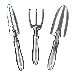 Gorilla Easy Connect Heavy Duty Garden Tools with Digging Trowel, Transplant Trowel and Cultivator Hand Rake Solid One Piece Cast Aluminum Construction