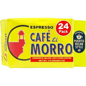 Cafe El Morro Premium Ground Coffee, Cafe El Morro, (6 oz), Pack of 24, Gourmet Dark Roast Espresso Coffee, Vacuum Pack, Experience the Rich Taste of Puerto Rican Style Espresso