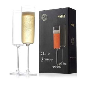 JoyJolt Champagne Flutes ? Claire Collection Crystal Champagne Glasses Set of 2 ? 5.7 Ounce Capacity ? Exquisite Craftsmanship ? Ideal for Home Bar, Special Occasions ? Made in Europe