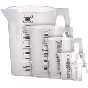 TCP Global 5 Piece Set of Plastic Graduated Measuring and Mixing Pitchers - 500, 1000 Quart, 2000, 3000, 5000 ml Gallon Sizes - Pouring Cups, Measure & Mix Paint, Resin, Epoxy, Kitchen Cooking Baking