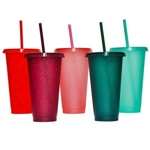 Suertestarry Tumbler with Straw and Lid,Water Bottle Iced Coffee Travel Mug Cup,Reusable Plastic Cups,Perfect for Parties,Birthdays,24oz-5 Pack (Rainbow, 5pack)
