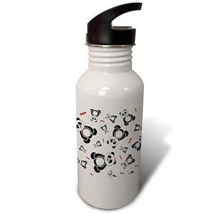 3dRose �E�H�[�^�[�{�g���A21�I���X�A�z���C�g 3dRose Boy and girl panda bears in black, white, and red Flip Straw 21oz Water Bottle