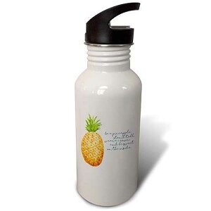 3dRose �E�H�[�^�[�{�g���A21�I���X�A�z���C�g 3dRose Watercolor pineapple with inspirational be a pineapple verse Flip Straw 21oz Water Bottle