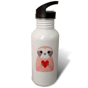 3dRose �E�H�[�^�[�{�g���A21�I���X�A�z���C�g 3dRose Fun cute pink sloth holding a heart creative cartoon Flip Straw 21oz Water Bottle