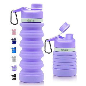 ONTA Collapsible Water Bottle- BPA Free Silicone Foldable Water Bottle for Travel,Silicone Portable Leak-Proof Travel Water Bottle 20 oz, purple