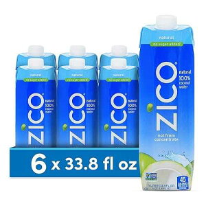 Zico 100% Coconut Water Drink, 1 Liter Carton - 4 Pack, Natural Flavored - No Sugar Added, Gluten-Free - Supports Hydration with Five Naturally Occurring Electrolytes - Not From Concentrate