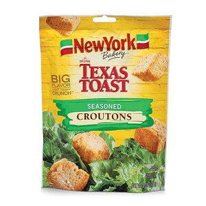 New York Bakery Texas Toast Seasoned Croutons, 5 oz. Resealable Bag, Hearth-Baked with Romano Cheese and Spices, Topping for Soup, Salad, Pasta and More