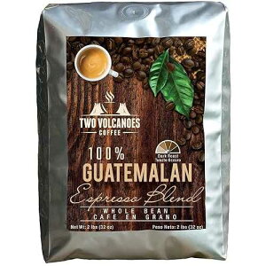Two Volcanoes Coffee - Guatemala Dark Roast Espresso Blend Whole Bean Coffee - 2 Lbs - Single Origin - Espresso Machine - 32 Ounce