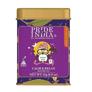 Pride of India | PACK of 6 - Sip and Relax : Bedtime Tea | 15 Pyramid Full Leaf Individually Wrapped Tea Bags| 100% Natural Blend of White Tea & Herbs from Single Origin | Calming and Soothing