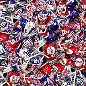 CRAZYOUTLET Patriotic Candy - 2 Pound Bulk Pack (35 Count) - Fourth of July Lollipops - Red White Blue Candy - Individually Wrapped - Cherry, Vanilla, Blue Raspberry - Gum Filled