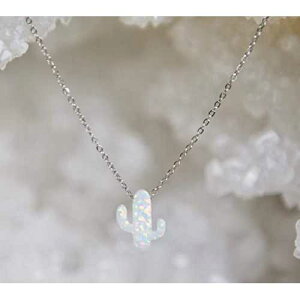 �z���C�g�I�p�[�� �T�{�e�� �y���_���g �V���o�[ �l�b�N���X - ���� 19 �C���` Creations by Kristel White Opal Cactus Pendant Silver Necklace - 19 Inches Length