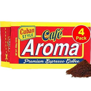 CAFE AROMA Cafe Aroma Dark Roast Espresso Ground Coffee, Authentic Cuban Style Coffee, Vacuum Sealed, Ground Espresso Beans, 8.8 oz (4-Pack)