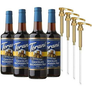 Torani Sugar Free Coffee Syrup, Chocolate Macadamia Nut Flavored Syrup for Drinks, Zero Calorie, Glass Bottle 4-Pack, Pumps Included, 25.4 Fl Oz