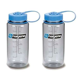 Nalgene Tritan 16 �I���X �v���X�`�b�N �E�H�[�^�[ �{�g�� �O���[ �u���[ �L���b�v�t�� �L�� 2 �p�b�N Nalgene Tritan 16oz Plastic Water Bottle Gray w/Blue Cap / Wide Mouth, 2-Pack