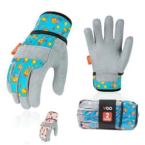 Vgo... 2Pairs 6-7 Years Kids Gardening Gloves,Children Yard Work Gloves,Soft Safety Outdoor Playing Gloves(Size KID:L,2 Color,KID-MF3561)