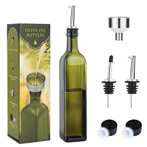 AOZITA 17�I���X �K���X�I���[�u�I�C���{�g���f�B�X�y���T�[ - 500ml�O���[���I�C���ƃr�l�K�[�������������ƘR�l�t�� - �L�b�`���p�I���[�u�I�C���J���t�F�f�J���^ AOZITA 17oz Glass Olive Oil Bottle D