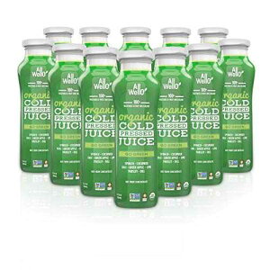 ALLWELLO Organic Cold Pressed Juice Drinks with Real Fruits and Vegetables Gluten Free Non-GMO Healthy Juices No Preservatives No Sugar Added (12 Pack, Go Green)