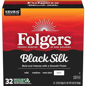 Folgers �u���b�N �V���N �R�[�q�[�A�_�[�N ���[�X�g�A�L���[���O �R�[�q�[ ���[�J�[�p K �J�b�v �|�b�h�A32 �� Folgers Black Silk Dark Roast Ground Coffee, 32 Keurig K-Cup Pods