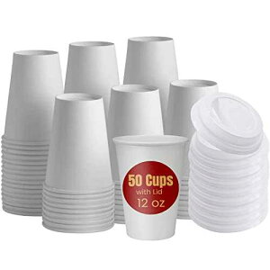 1InTheHome 12 oz Coffee Cups With Lids Disposable Paper Coffee Hot Cups (50 Cup & 50 Lids)