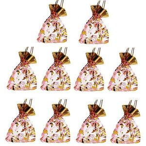 Purpledip Polyester Net Brocade Gift Pouch, Pink, 4 Inches: Pack of 10 Potli Gift Bags (12078)