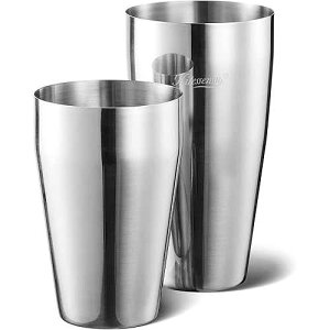 Unweighted, Silver, KITESSENSU Cocktail Shaker Set, 2-Piece Boston Shaker Set for Drink Mixing, Premium 18/8 Stainless Steel Martini Shaker for Bartending and Home Bar - 18oz & 28oz, Recipes Booklet Included, Silver