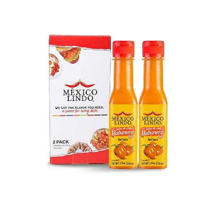 Mexico Lindo Red Habanero Hot Sauce, Real Red Habanero Chili Pepper, 78,200 Scoville Level, Enjoy with Mexican Food, Seafood & Pasta, 5 Fl Oz Bottles (Pack of 2)
