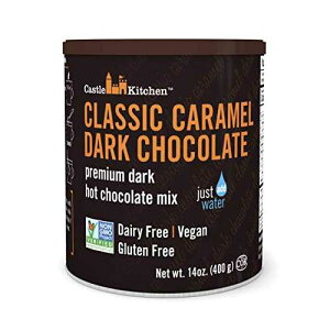 Castle Kitchen Classic Caramel Dark Chocolate Premium Hot Cocoa Mix - Dairy-Free, Vegan, Plant Based, Gluten-Free, Non-GMO Project Verified, Kosher - Just Add Water - 14 oz