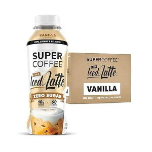 Super Coffee, Ready To Drink Iced Coffee, Vanilla Latte (12 Ounce Bottles, Pack of 12) - Low Net Carbs, No Added Sugar, Keto Friendly, 10g of Protein, Low Calorie, Protein Coffee