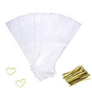 Enenes Pretzel Bag 200 PCS Clear Treat Bags Plastic Treat Bags 2.4x10Inch Clear Cello Bags with 200PCS Ties for Pretzel rods or Little Cookies and Candies (2.4 x 10 Inch,200PCS)
