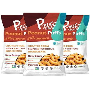 Pnuff Crunch Peanut Butter Puffs - Healthy Snacks, Low Calorie Snacks, Gluten Free Snacks, Vegan, High Protein, Keto, Office Snacks, Low Sugar, as Seen on Shark Tank - Cinnamon, 4 Oz Bag (Pack of 3) P-Nuff Pn