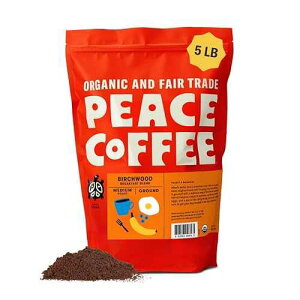 Peace Coffee Birchwood Breakfast Blend | 5 lb Ground Medium Roast | Organic Fair Trade | Smooth, Mild Flavor | Shade Grown, Fresh Roasted