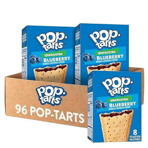 Pop-Tarts Toaster Pastries, Breakfast Food and Kids Snacks, Unfrosted Blueberry, 10.15lb Case (96 Count)