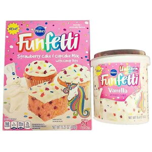 PB Swiss Pillsbury Unicorn Funfetti Cake Mix Kit! Strawberry Cake and Cupcake Mix with Candy Bits and Vanilla Frosting! Unicorn Cake and Cupcake with Vanilla Toppings! Perfect For Holiday, Birthday And Party!